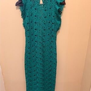 Zara Teal/ emerald green Lace Midi Dress